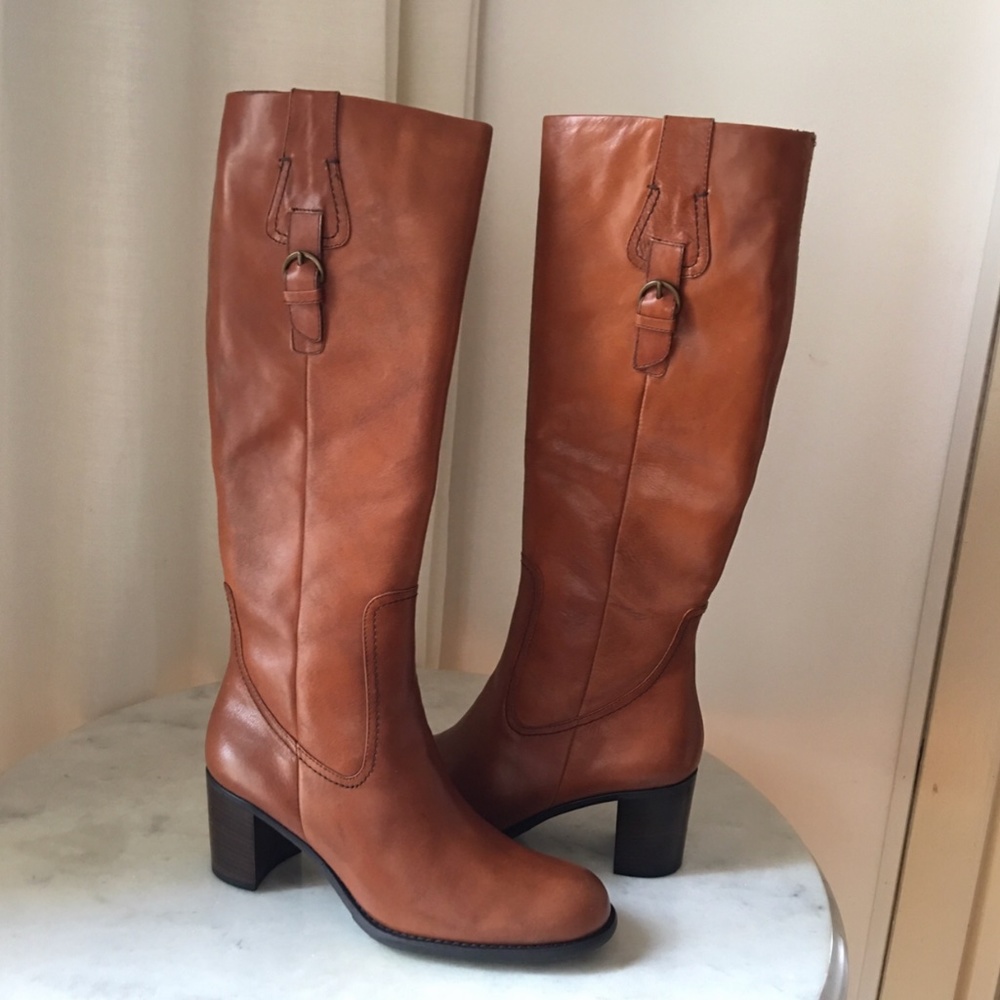 Liz Claiborne Knee High Tall Brown Leather Boots Zip Side 8.5